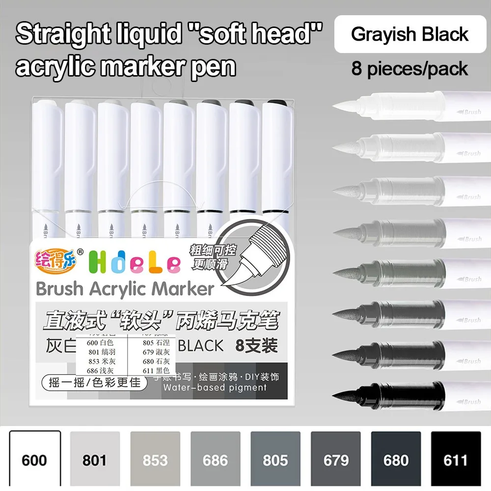 8-Colors Acrylic Marker Pen Softhead Quick-Drying Art Watercolor Pen Vibrant Colors Art Stationery Painting Colour Pen Painting