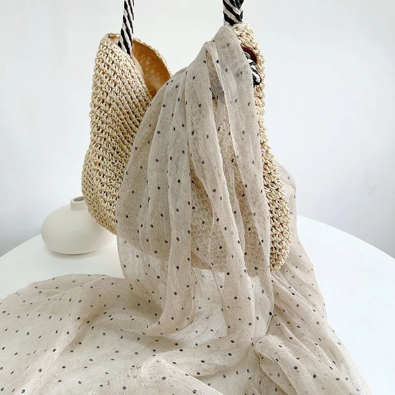 Summer Retro Linen Hijab Scarf Elegant Lightweight Dots Shawl Wraps Women Outdoor Shawls