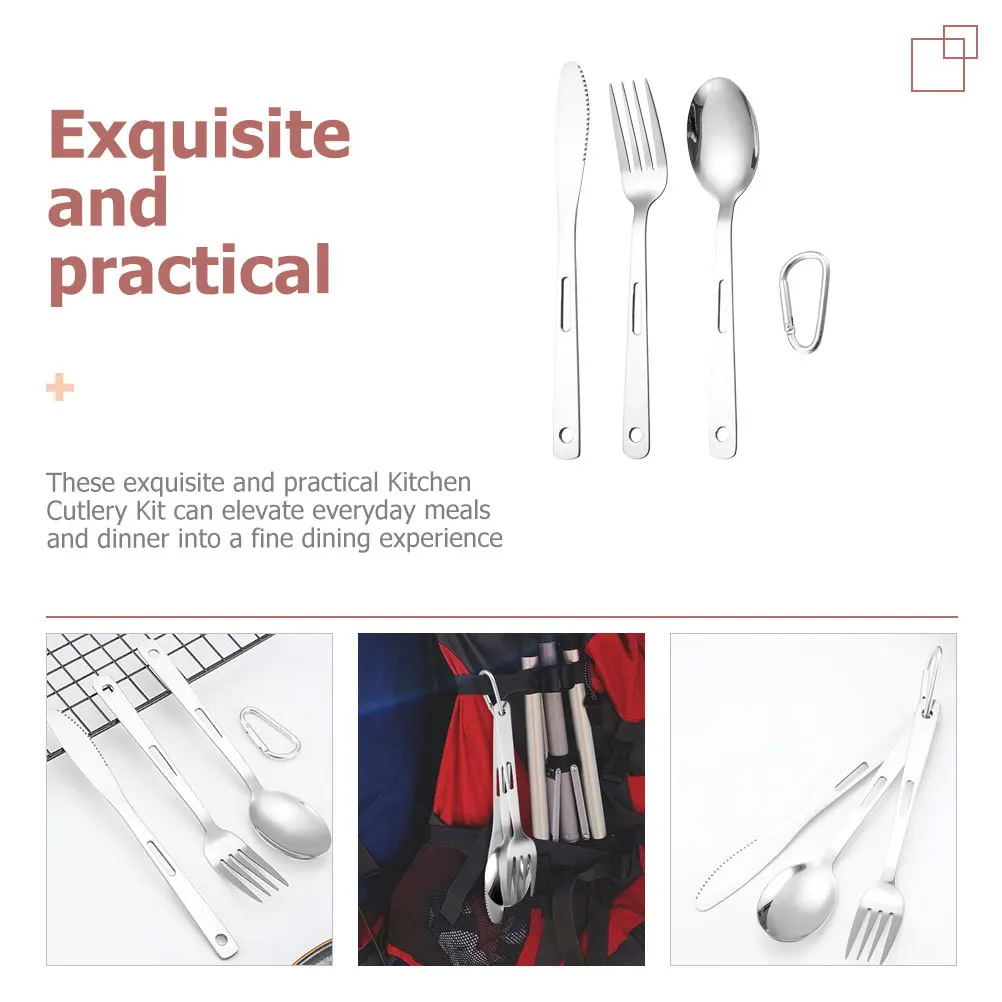 

1Set Stainless Steel Camping Cutlery Set Portable Flatware Kit for Outdoor Travel Hiking Backpacking Reusable Dinnerware