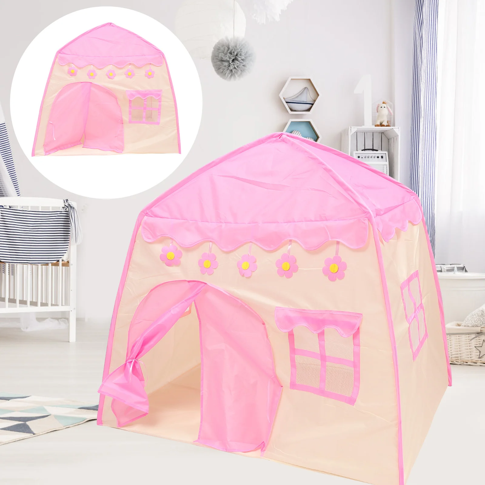 

Children Playhouse Portable Kids Tent Indoor Prince Castle Foldable Tent (Pink) game play tent kids playhouse