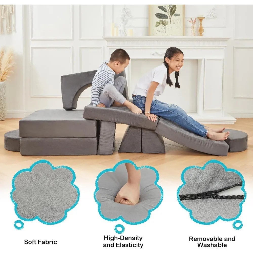 Sofá modular para sala de jogos e quarto, crianças brincam sofás que se dobram, sofá criança, edifício Fort, 10PCs