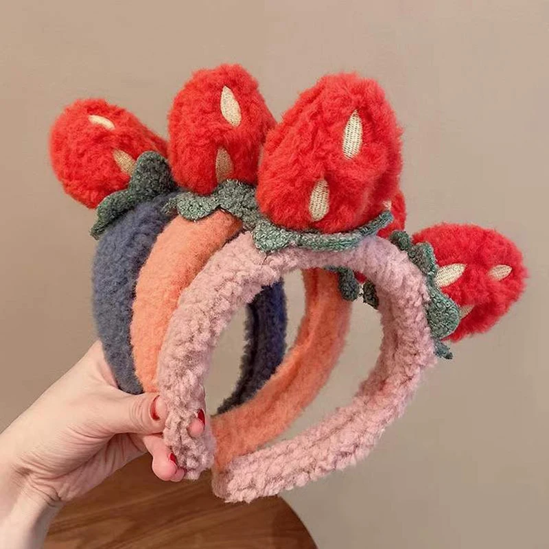 Autumn And Winter Girl Lovely Three-Dimensional Strawberry Headband Going Out To Wash Face Make Up Press Hair Band Sweet Headdre