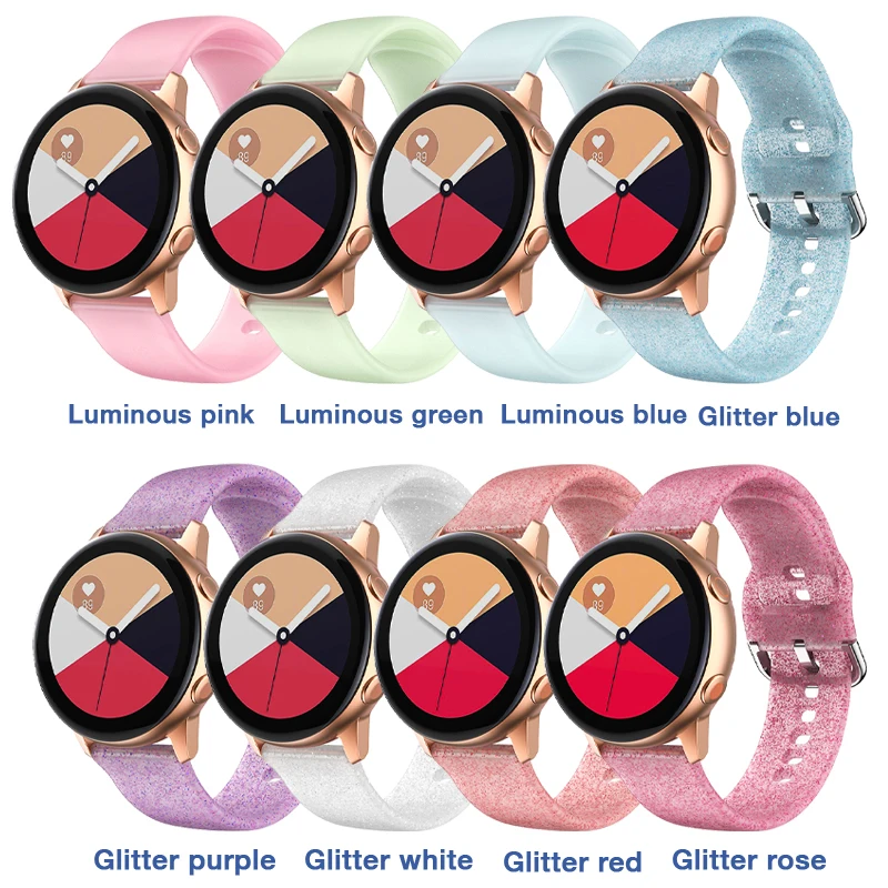 20mm Glitter Band for galaxy watch active 2 44mm 40mm Luminous Fluorescence Grils Strap for Samsung Huawei Amazfit Smartwatch