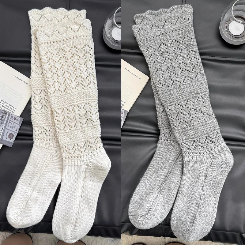 

6pcs Cozy Hollow Knitted Socks for Women Soft Warm Home Long Tube Socks 2025 Autumn Autumn and Winter Stockings Boots Socks