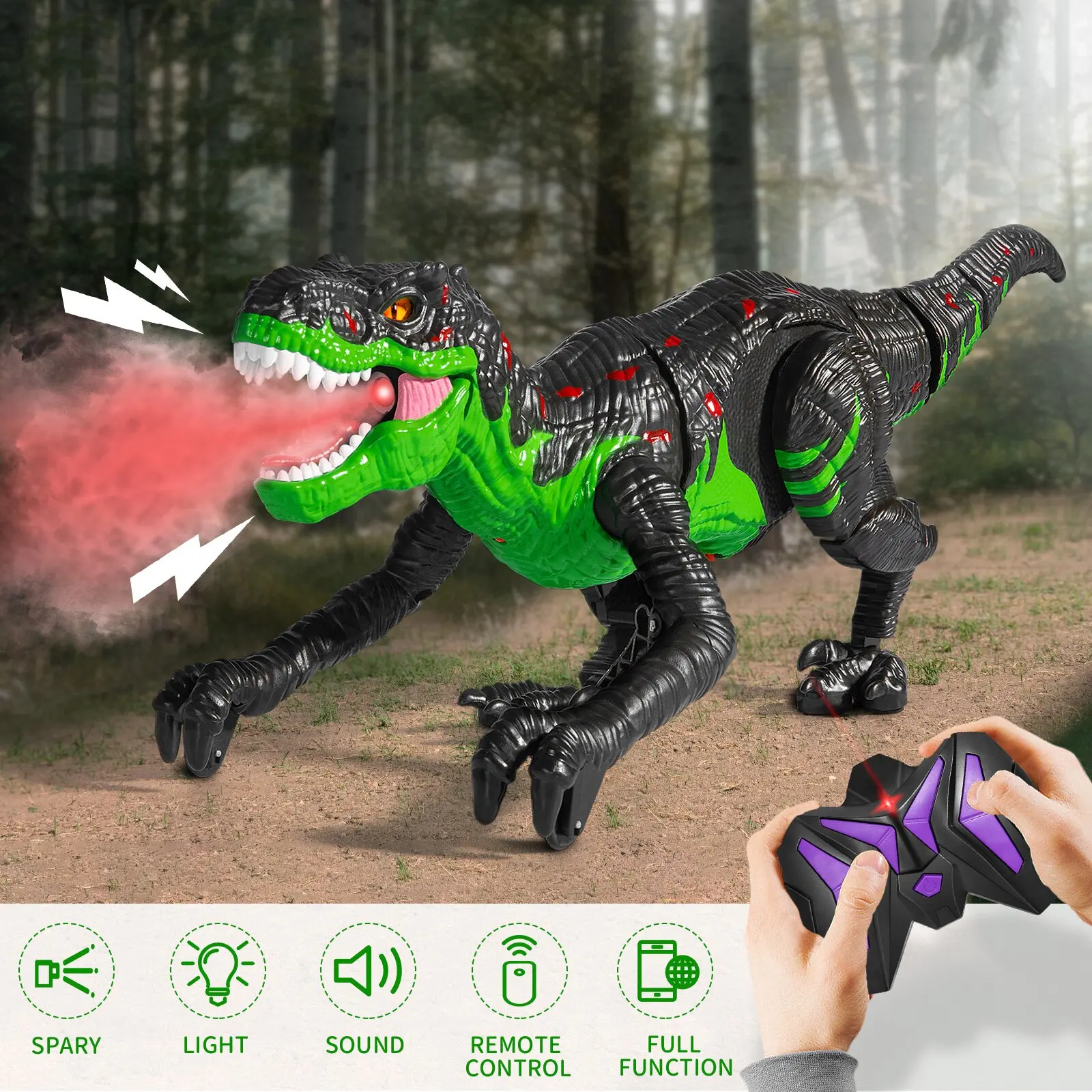 Afstandsbediening dinosaurus cadeau speelgoed, elektrische dinosaurus, oplaadbare RC dinosaurusrobot met simulatie brandspuwend verjaardagscadeau