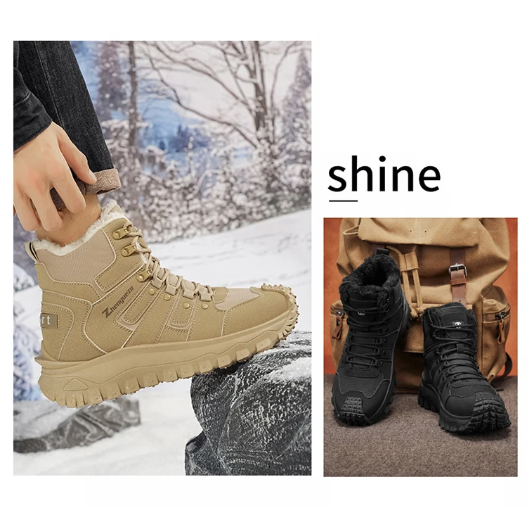 Winter-Essentials Schneestiefel, Outdoor-Wanderstiefel mit Fleecefutter, Warme Herren-High-Top Rutschfeste Wanderschuhe – Detail 3