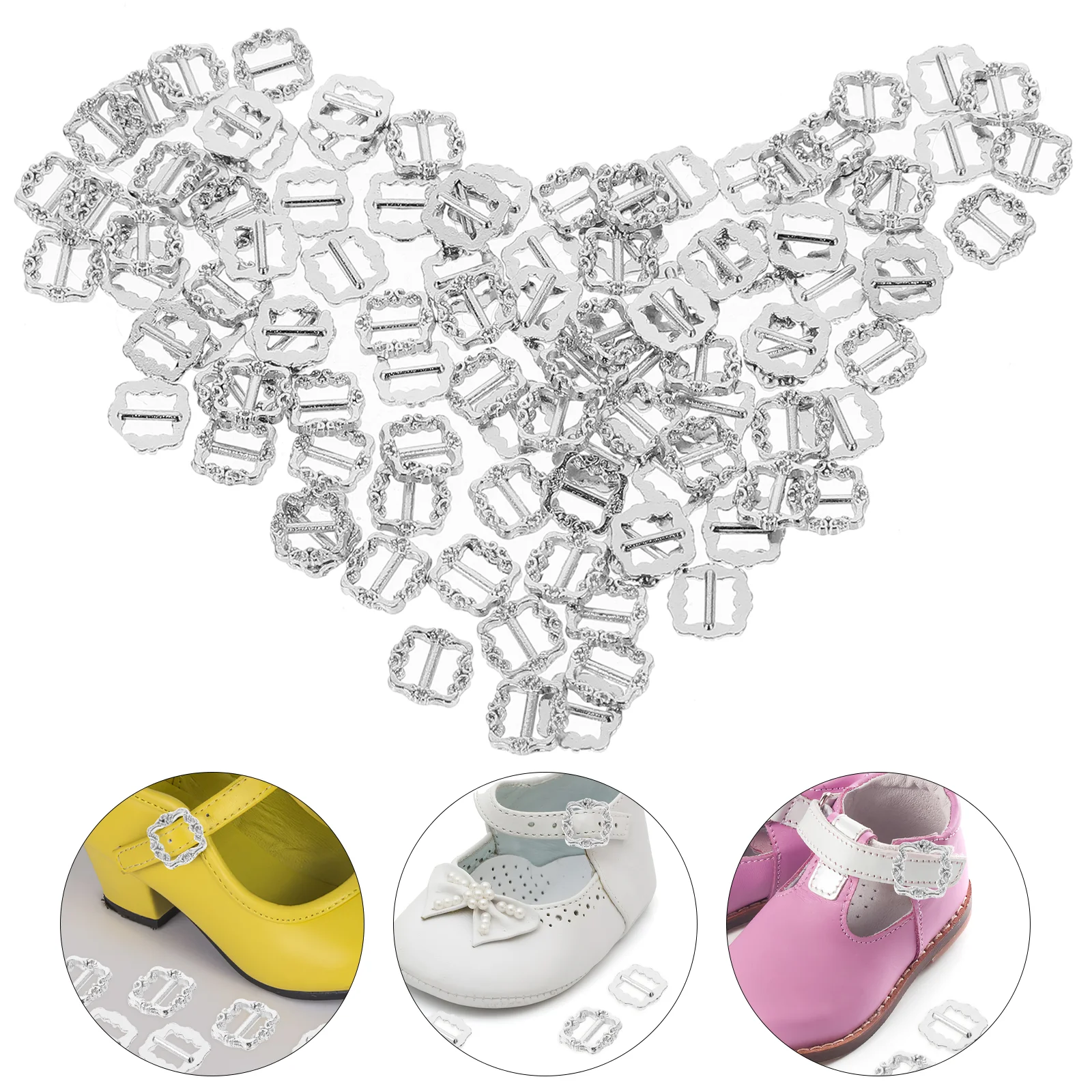 100 Pcs Mini 3mm Shoe Buckle Belt Accessories DIY Splicing (silver-3mm Flower Day Buckle) 100pcs Dreses Tri-glide for