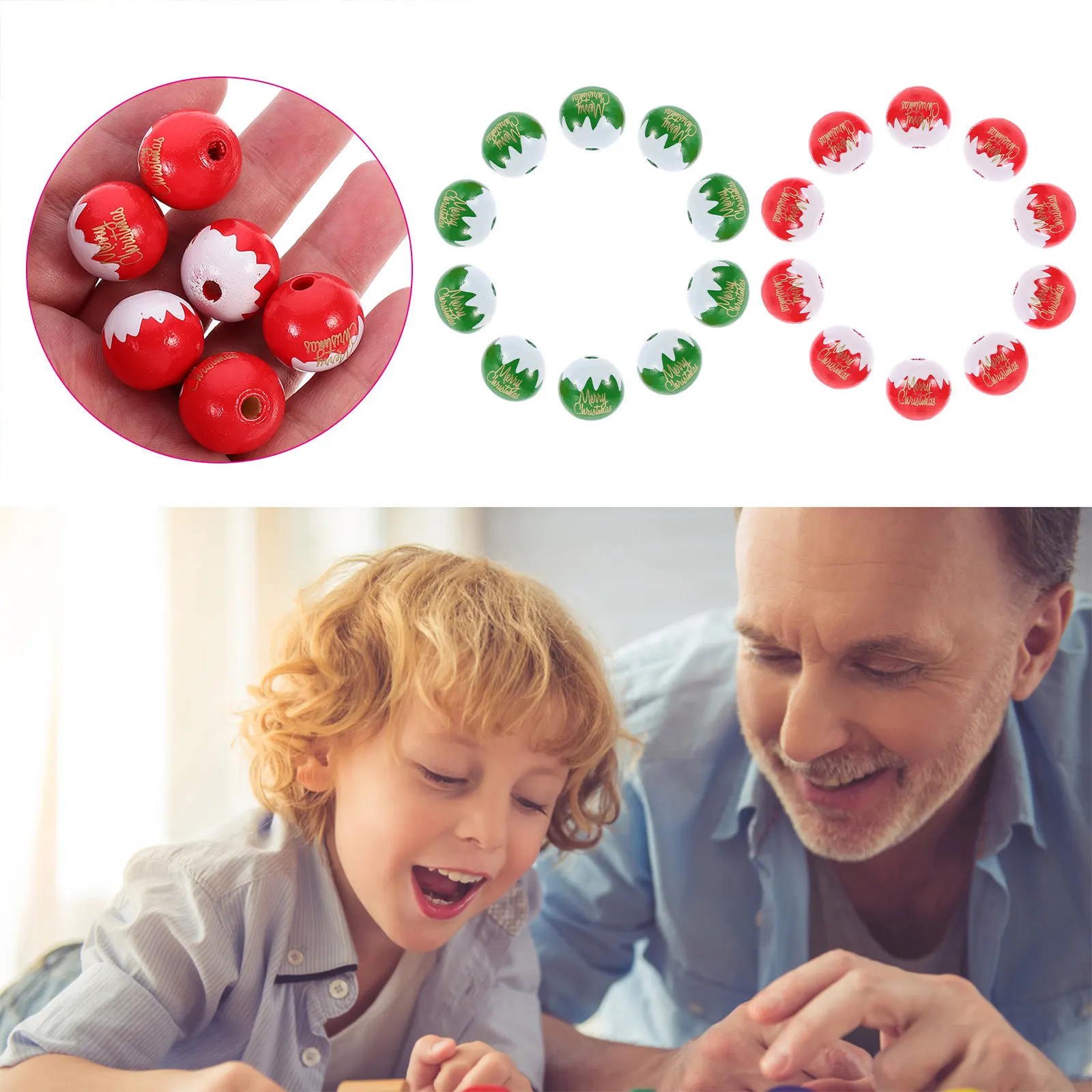 20Pcs Colorful Wooden Beads Christmas DIY Craft Accessories Multi-Functional Versatile for Necklaces Bracelets Wall Pendant