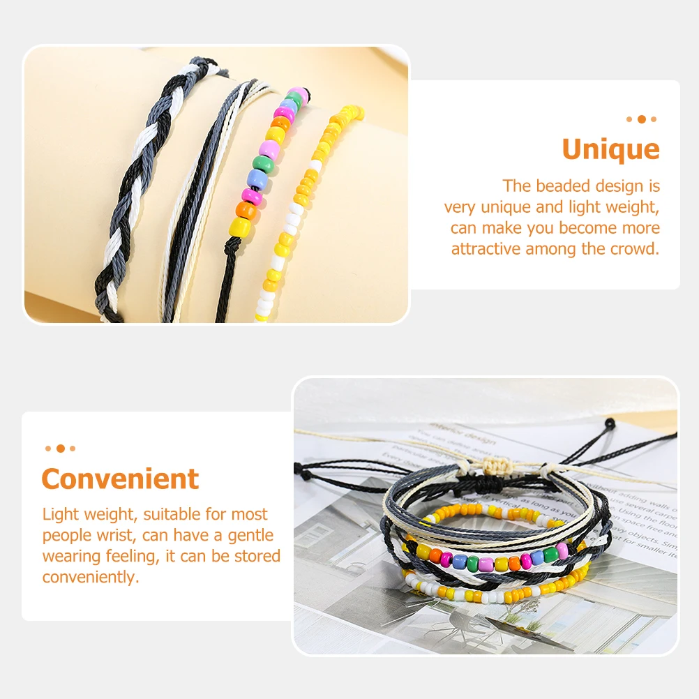 

3 Pcs Colorful Wax Thread Bracelet Couple Matching for Women Beaded Wrist
