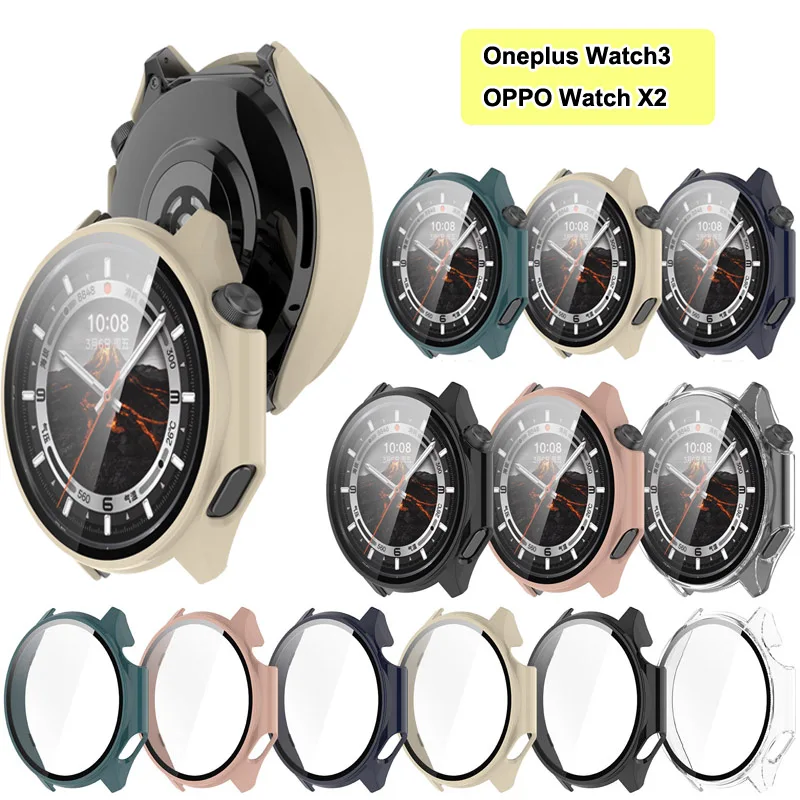 Glas + PC-Gehäuse für Oneplus Watch3 Hard Bumper Integrierter Ultra-HD-Schutz aus gehärtetem Glas für OPPO Watch X2 Cover-Zubehör