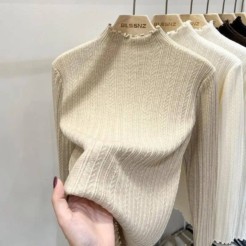 2024 outono inverno feminino camisola meia gola alta camisola de caxemira pulôver de malha moda manter quente solto topos