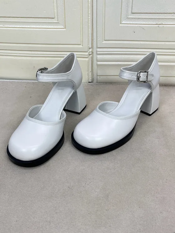 

Модные удобные женские сандалии Мэри Джейн с круглым носком, на высоком каблуке, с синим ремешком, из искусственной кожи, на резиновой подошве, повседневные