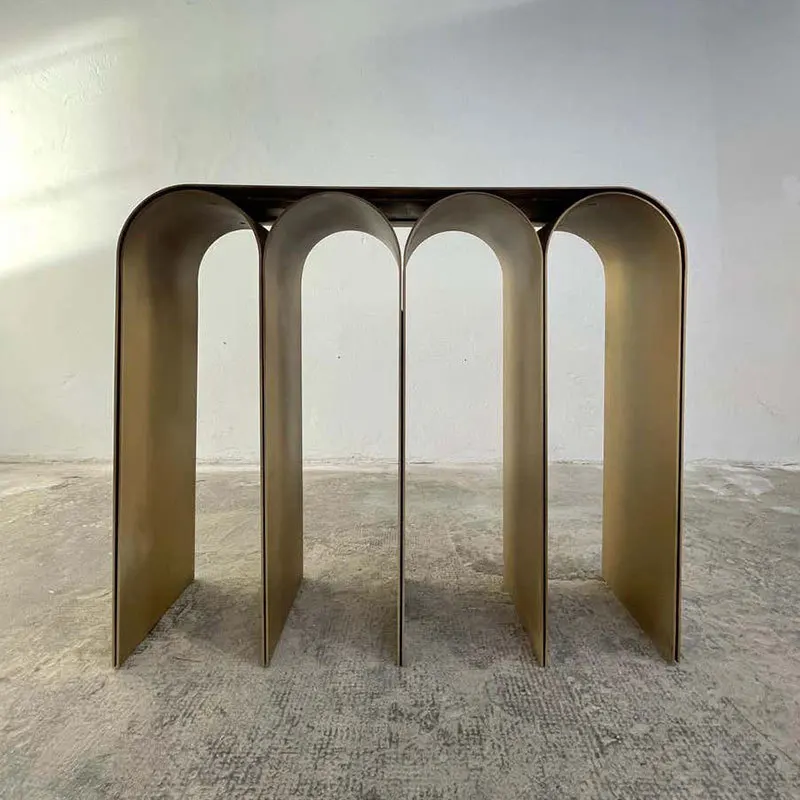 

Light luxury minimalist stainless steel bronze arched design walk profile living room entry designer plan creative