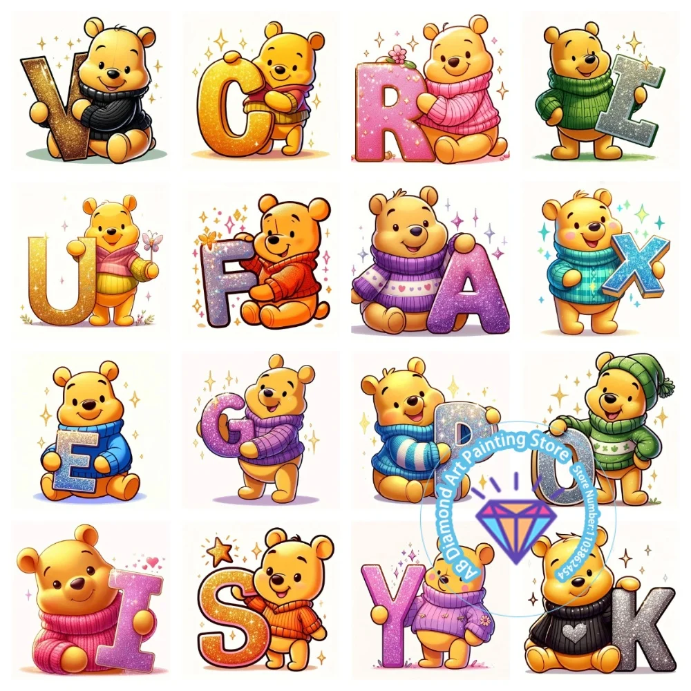

Cartoon Winnie The Pooh Letter AB Diamond Drawing Kit Square Round Diamond 5D DIY Mosaic Handmade Art Exquisite Gift Home Decor