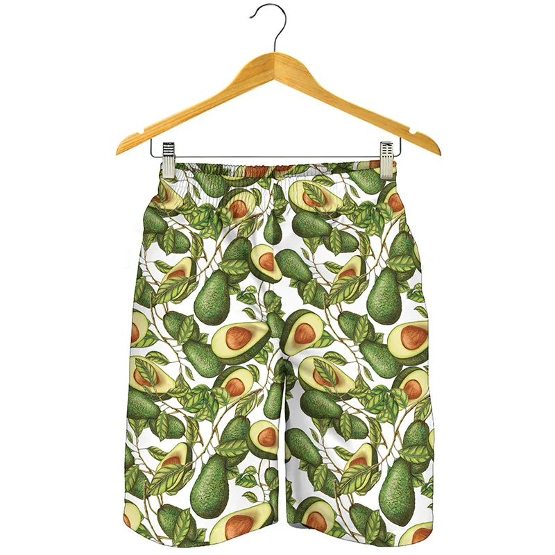 New Design Avocado 3D Printed Beach Shorts Men Clothes Fruits Pattern Swimming Trunks Summer Streetwear Oversized Short Pants