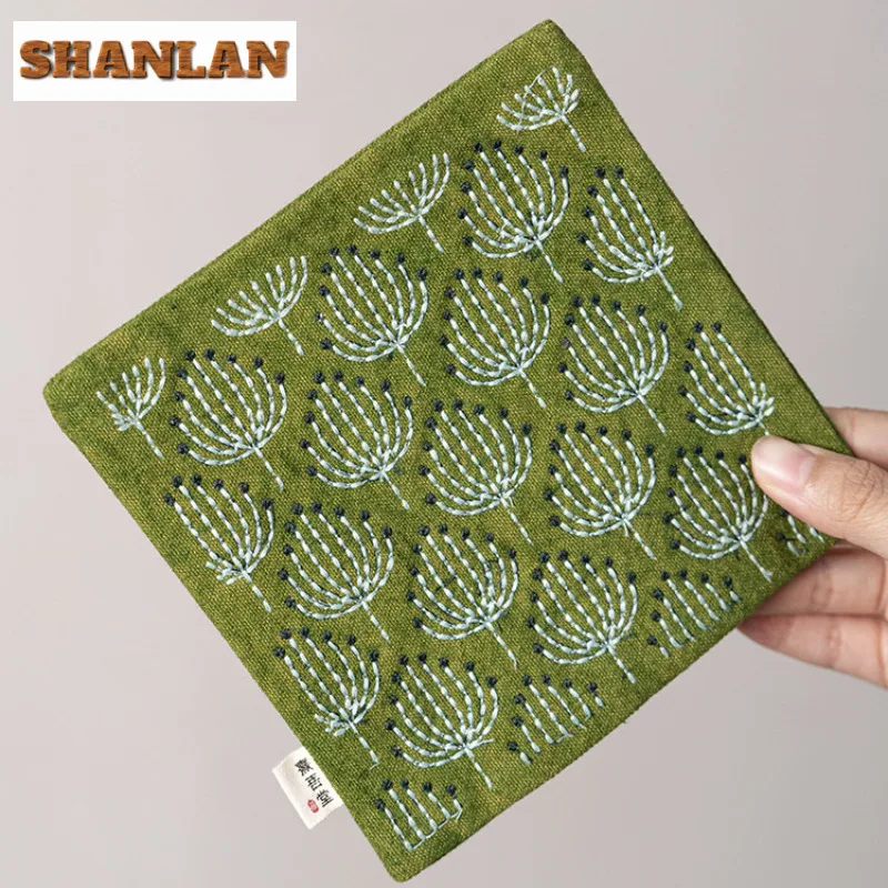 Sashiko Embroidery Dandelion Pot Bearing Holder Teaware Heat Insulation Pad Dry Soaking Table Tea Tray Coasters Cha Ornaments view 3
