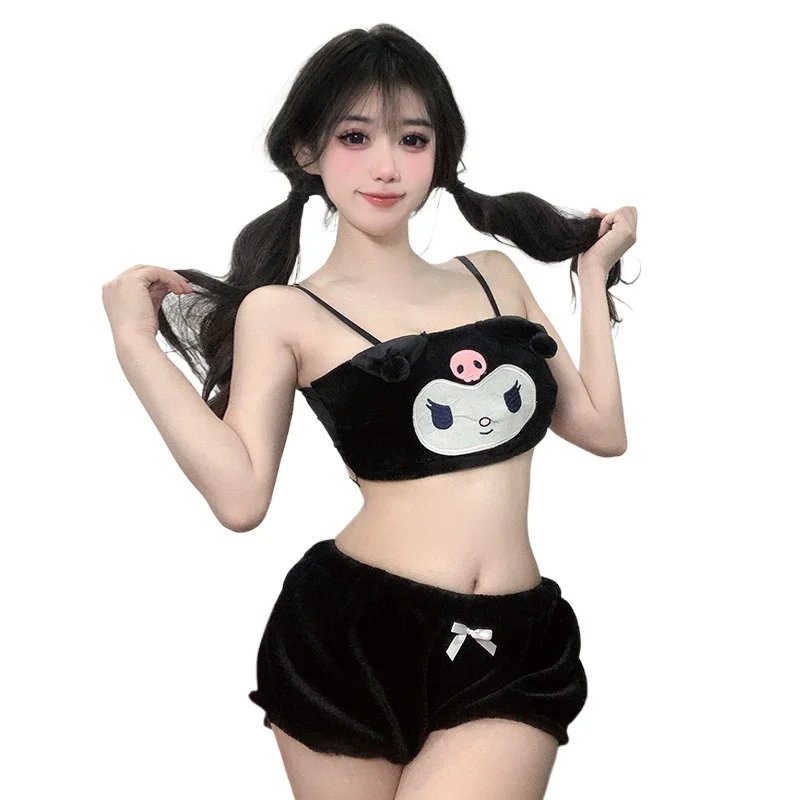 Anime Japanese Cute Girl Plush Pajamas Set Sweet Animal Cosplay Underwear Women Mini Set Lingerie Nightwear Halloween Costume