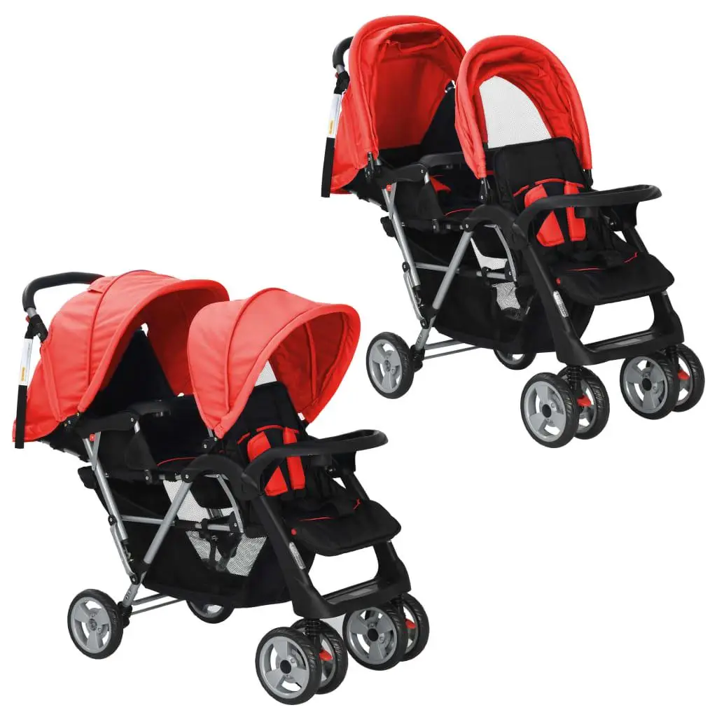 Dual for SEAT Tandem Stroller - Lightweight Steel Frame in Red & Black for Easy Travel