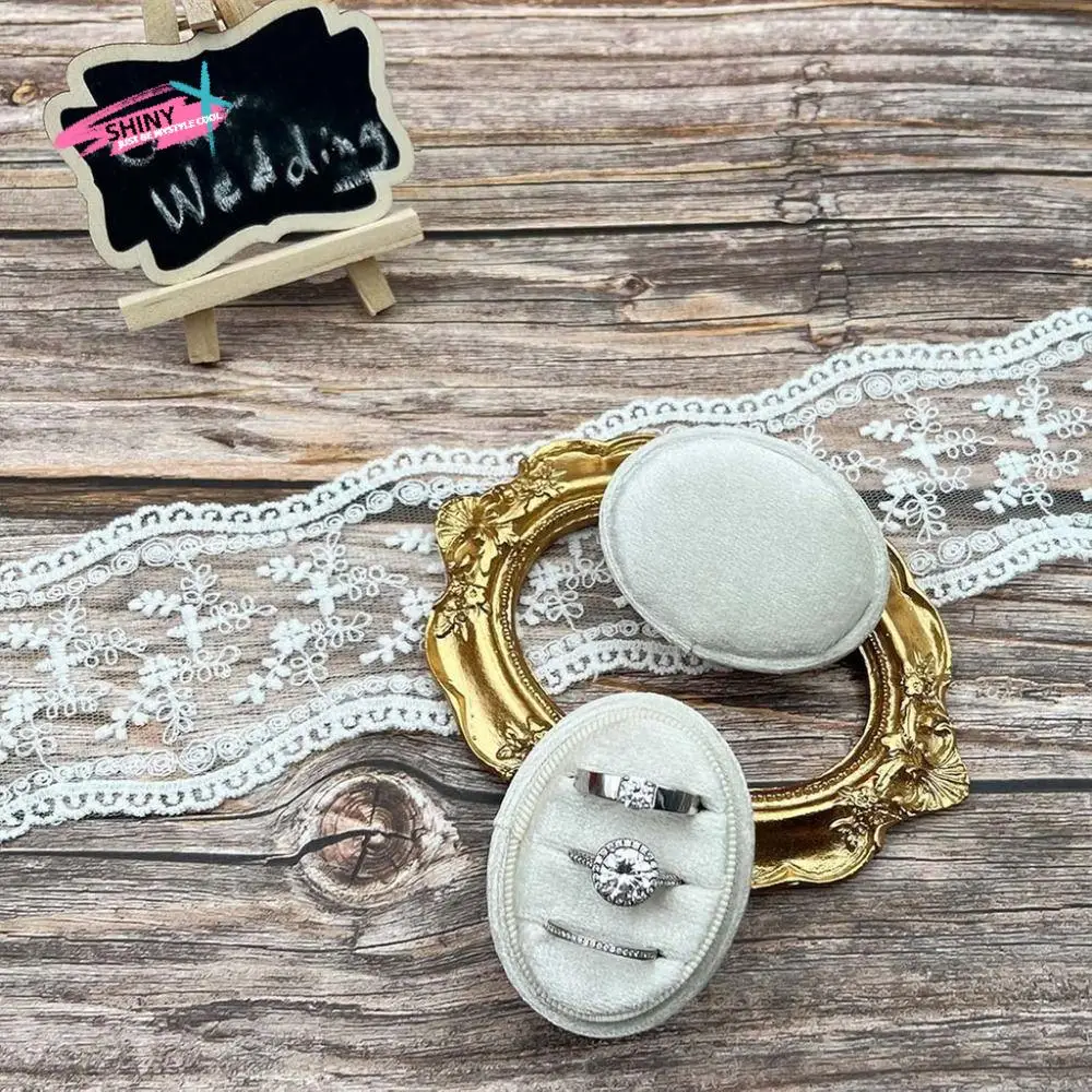 

Velvet Material Velvet Ring Box Oval Shape 2 Slots/3 Slots Jewelry Organizer Box Handmade Vintage Style Earring Box Engagement