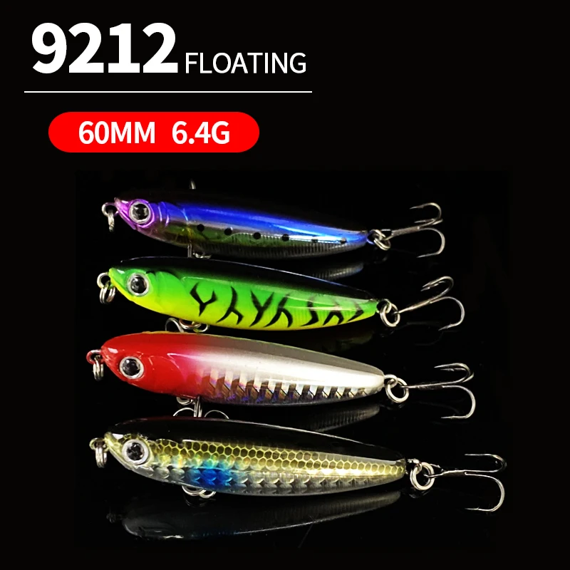 

Floating Topwater Pencil Bait 60mm 6.4g Surface WTD Saltwater Freshwater Artificial Hard Bait For Pike Bass Trout Fishing Tackle