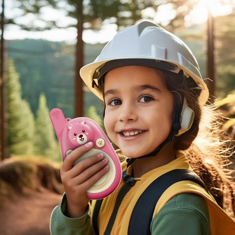 2 pçs dos desenhos animados urso crianças walkie talkies transmissor de rádio interativo de longo alcance brinquedos com cordão remoto intercom aventura