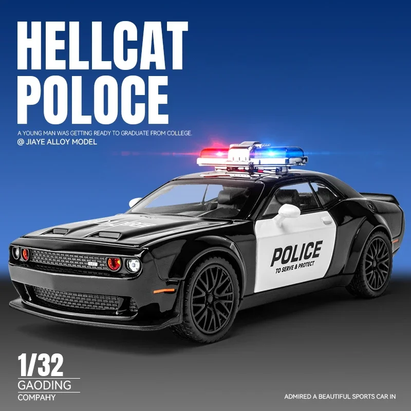 Simulation 1/32 Maßstab Dodge Challenge Hellcat Polizeiauto Modell Kinder Junge Druckguss Fahrzeuge Geschenk Sammlung Miniatur Voiture