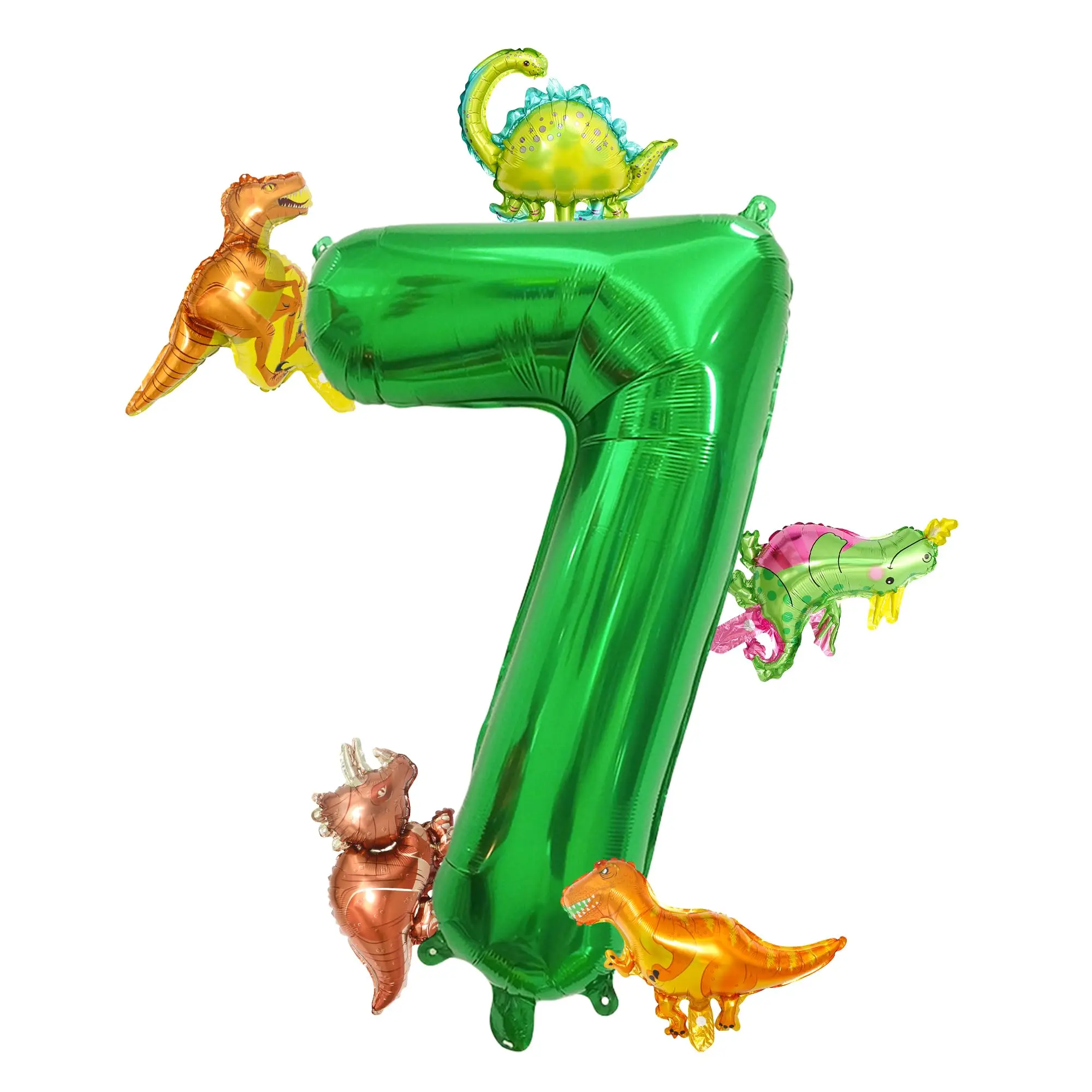 6 Stück 40 Zoll dunkelgrüne Zahl Mini Dinosaurier Folienballon Set Geburtstag Mottoparty Jahrestag Dekoration Ballon
