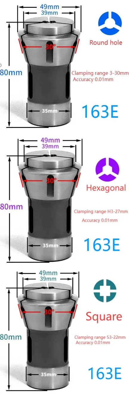 CNC Lathe Collet Chuck 163E 173E 185E 193E Forward push spring collet for CNC lathe Round/Square/Hexagonal hole clamping fixture