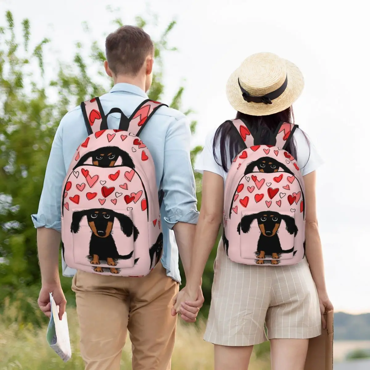 

Cute Dachshund Puppy Dog With Valentine Hearts Backpack Student Boys Girls BookBag Kids School Bag Laptop Shoulder Bags