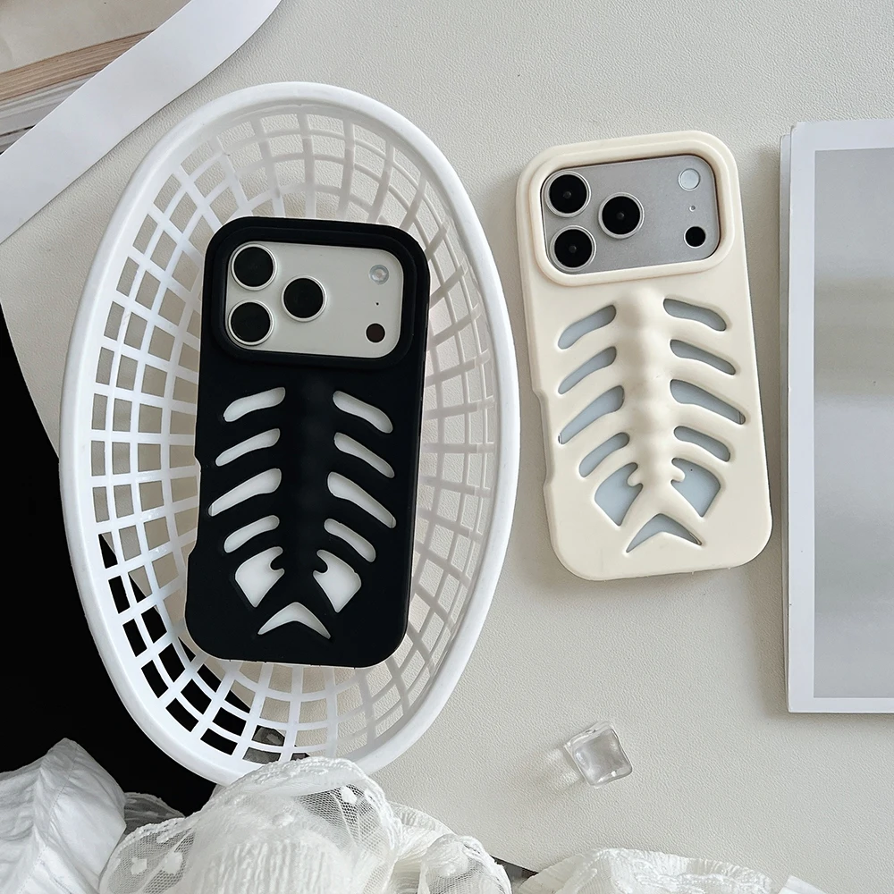 Lustige 3D Ausgehöhlte Fischgräten Weiche Silikon-Rückabdeckung für iPhone 17 16 15 14 13 12 Pro Max Stoßfeste Handyhülle – Detail 7