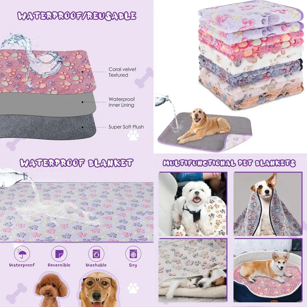 Conjunto de 6 cobertores reversíveis de lã e flanela para cães médios a grandes, 40x30, protetores de sofá e sofá impermeáveis e laváveis