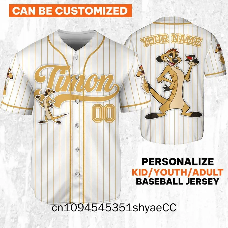 

Custom Disney The Lion King Timon Simple Stripe Jersey, Gift for Kids, Disney Birthday Gift, Gift For Baseball Fans