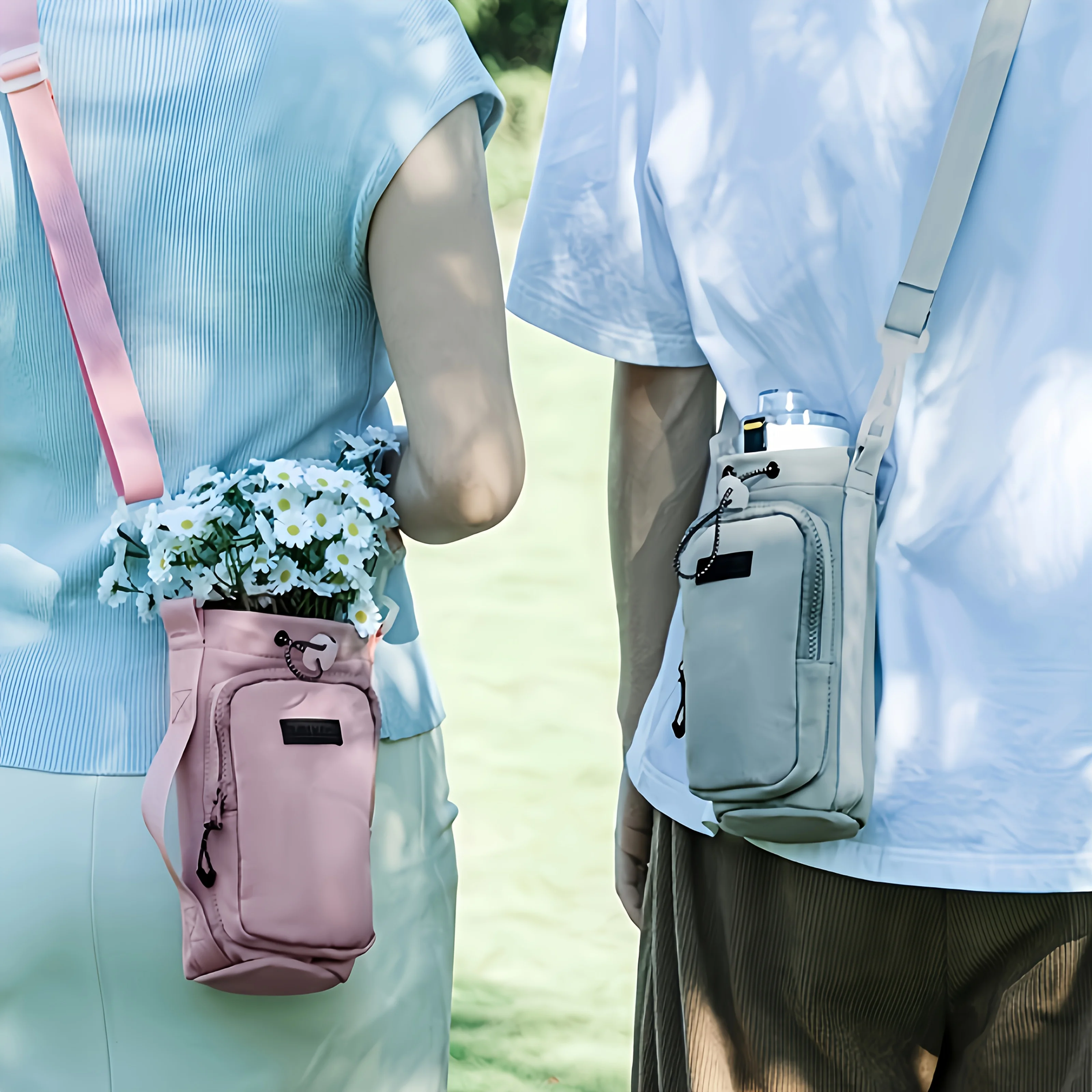 Water Bottle Bag Crossbody Holder for Walking Hiking Insulated Carrier Purse with Adjustable Strap Outdoor Cup Insulation Bag