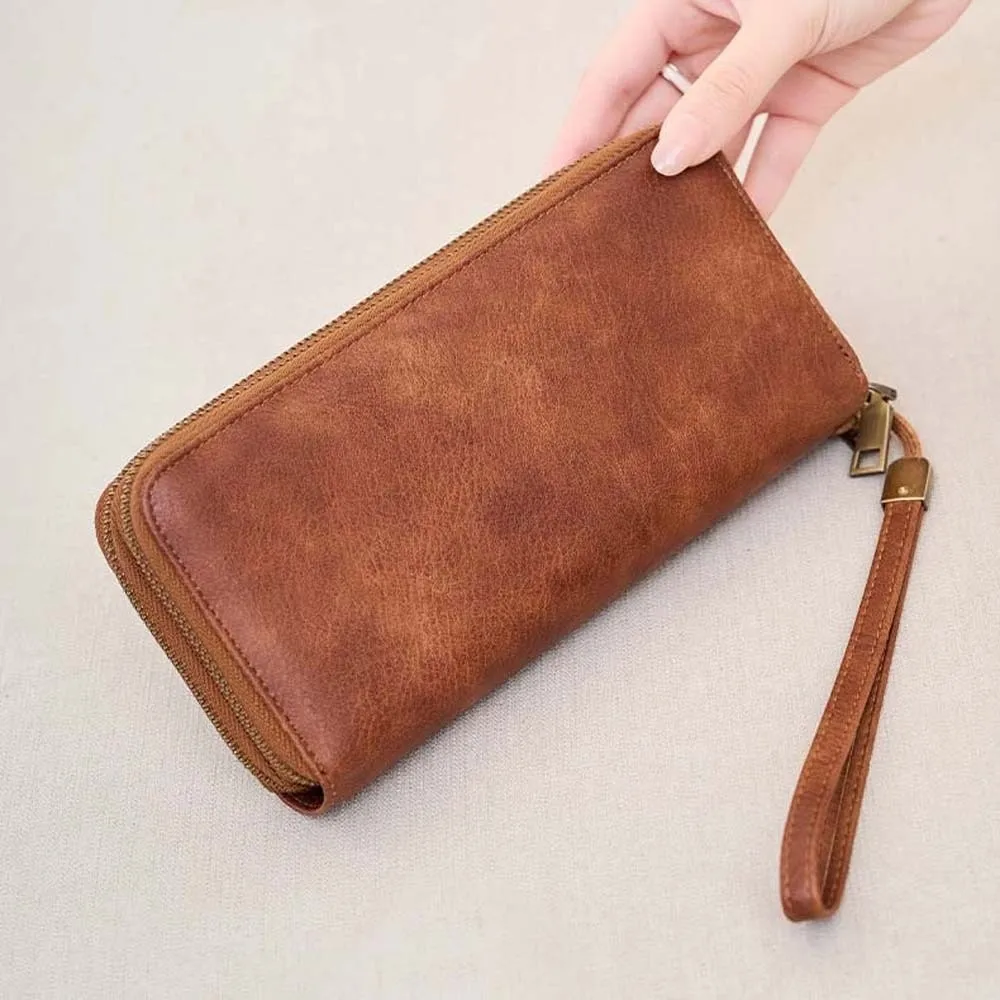 

Versatile Portable Leopard Print Long Wallet Solid Color Stripe Multiple Cards Purse Cow Print Classic PU Handheld Bag Work