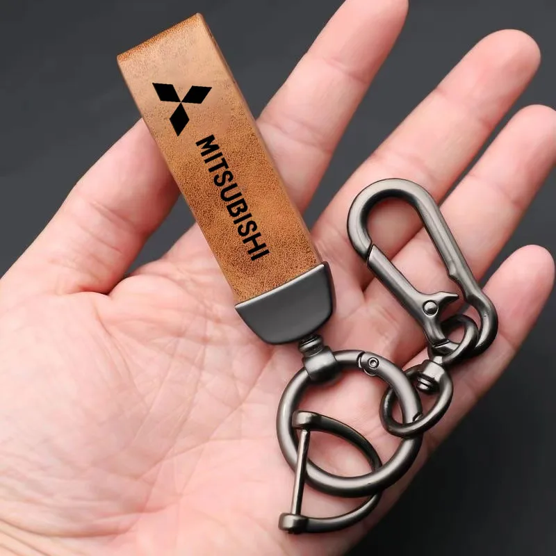

Deluxe Leather Keychain with Car Badge Keychain Pendant for Mitsubishi Lancer ASX Outlander Pajero Evolution Car Accessories