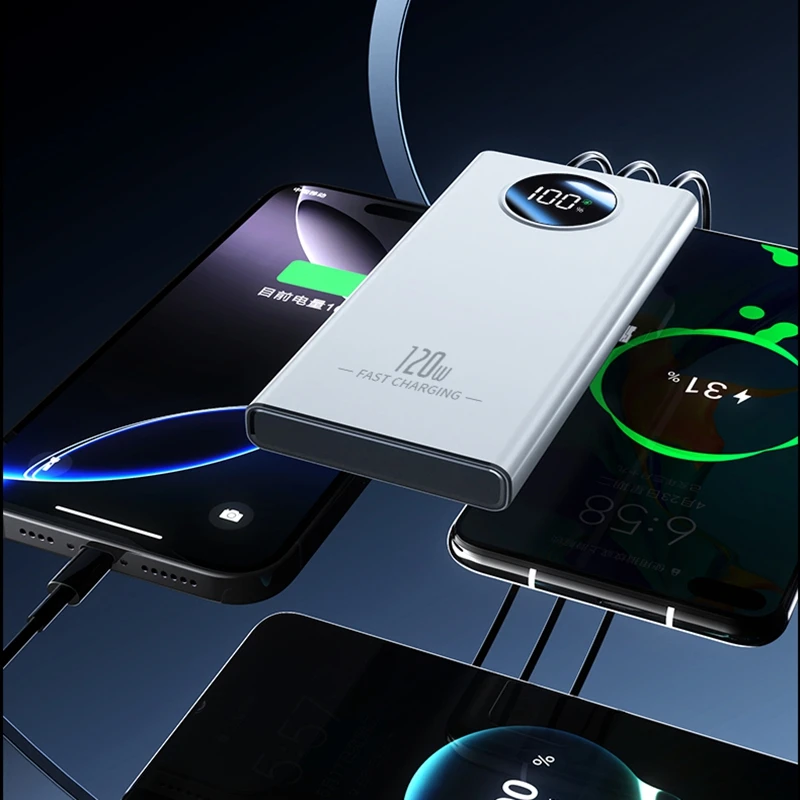 2025 جديد Xiaomi 50000mAh قدرة عالية 120 واط شحن سريع قوة البنك المحمولة شاحن بطارية خارجي مع شاشة ديجيتال LED