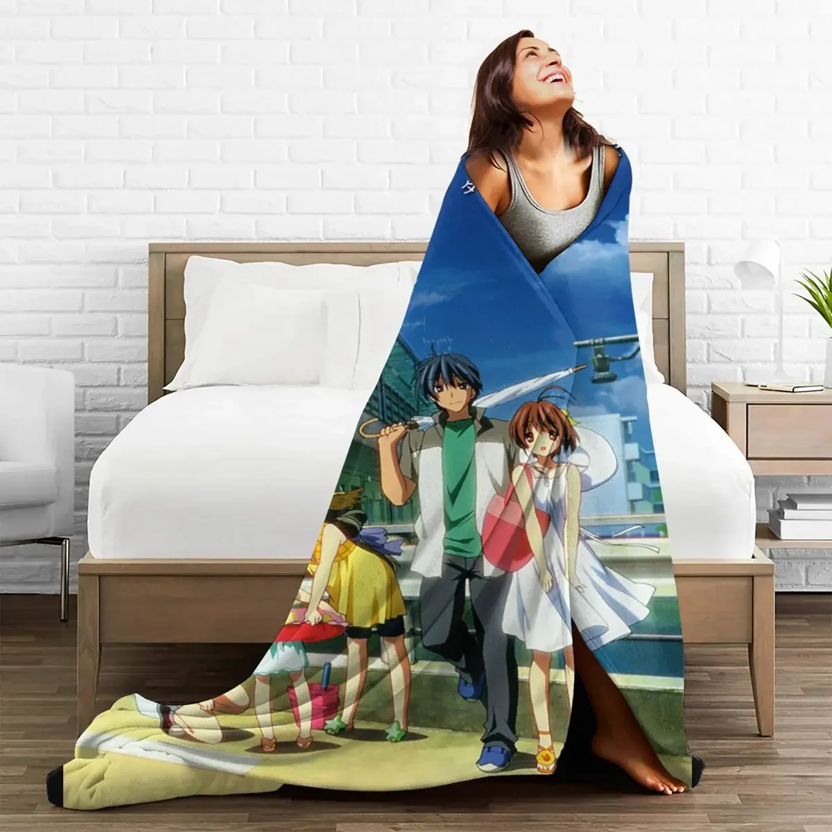 

Clannad Cartoon Baby Blankets Sofa Cover Fleece Autumn/Winter Multi-function Animation Throw Blanket for Bedding Couch Rug Piece