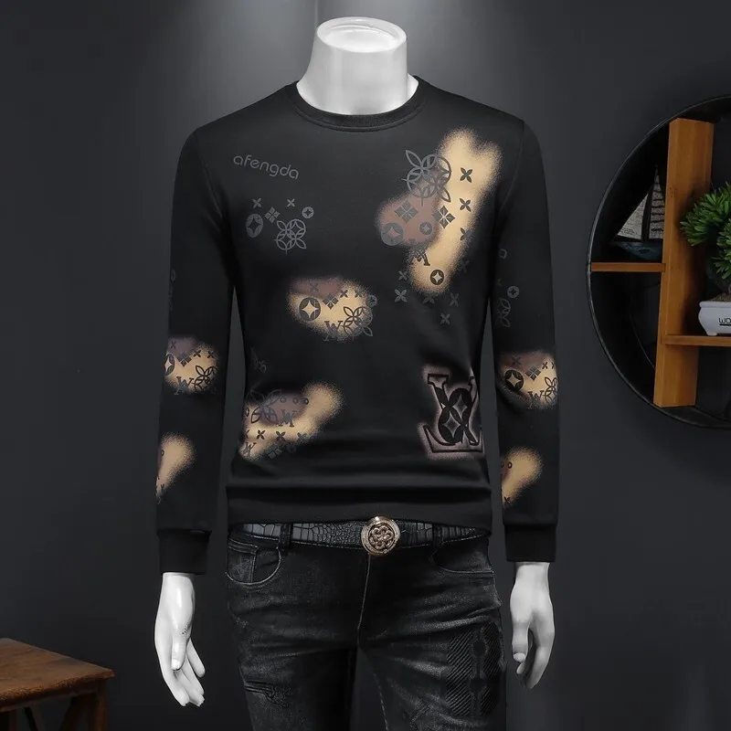 

Men's Faionable Embroidered Base irt Spring Autumn New Sle High End Men's Sweatirt Loose Fit Cotton Polyester Blend