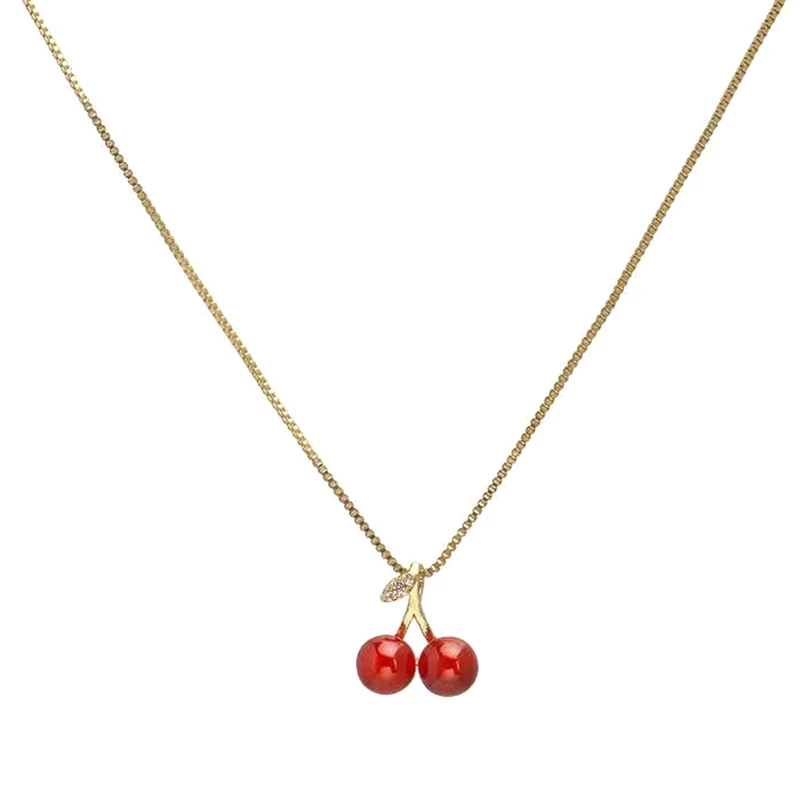 European And American Fashion Red Cherry Pendant Necklace Light Luxury Personalized Women Clavicle Chain Jewelry Gift