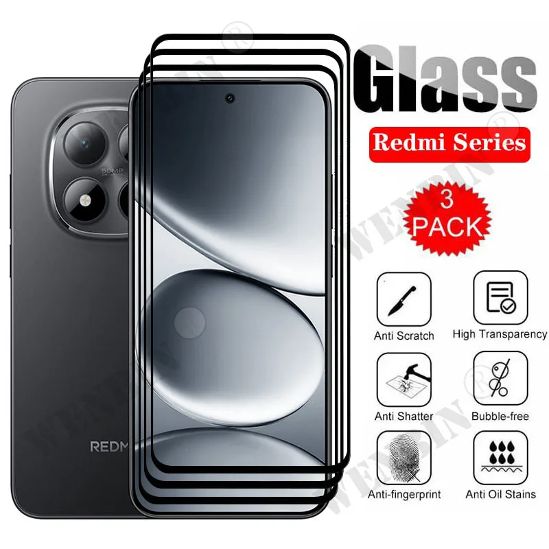 3Pcs Tempered Glass For Xiaomi Redmi Note 15 14 13 Pro Pro+ Plus 15C 14C Curved Full Cover Screen Protector - náhled 2