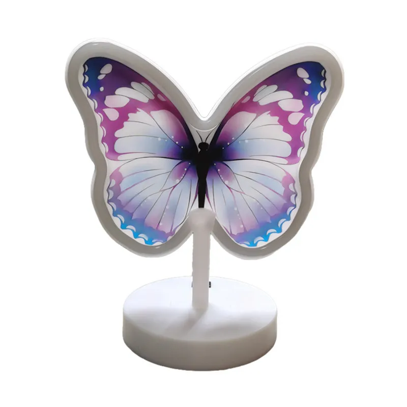Tiki ผีเสื้อป้ายนีออนไฟ LED แบตเตอรี่/USB ขับเคลื่อนโคมไฟนีออนสีชมพูพร้อมฐานผู้ถือตาราง Nightlight Decor 401