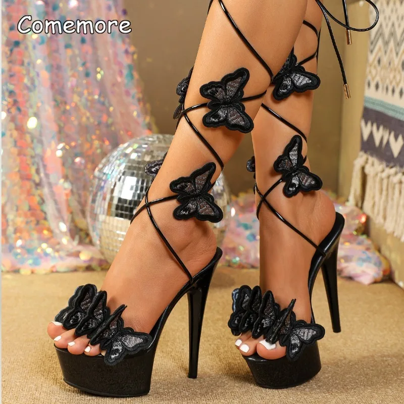 

15CM High Heels Sandals Women Sexy Stiletto Thin Heel Platform Summer Party Shoes Peep Toe Butterfly Cross Straps Fashion Shoes