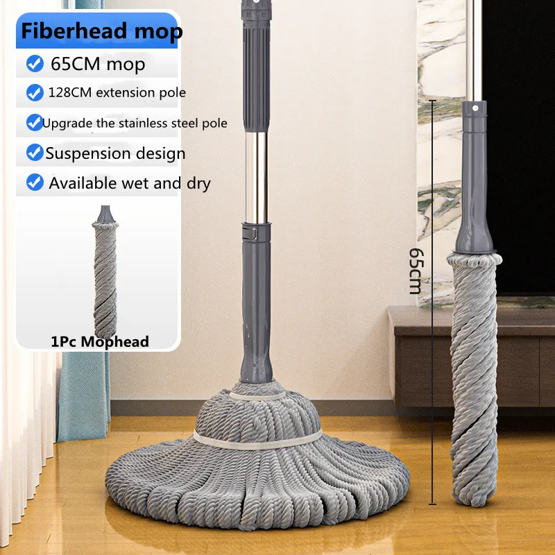 2023 New Fiber Mop Household Living Room Bedroom Floor Mop Rotary Manual Dehydrating Mop Home Bathroom Cleaning Tool