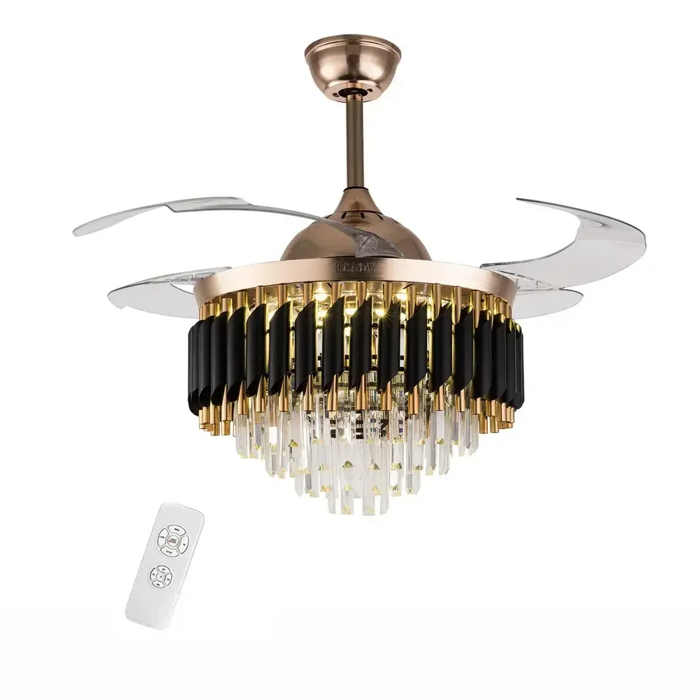

Modern Crystal LED Ceiling Fan Chandelier – 42" Retractable Blades with Remote Control for Stylish Home Lighting