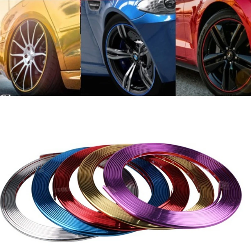 8M Car wheel hub decorative strips electroplated tire mesh decorative stickers strips anti-collision strips wheel hub protection