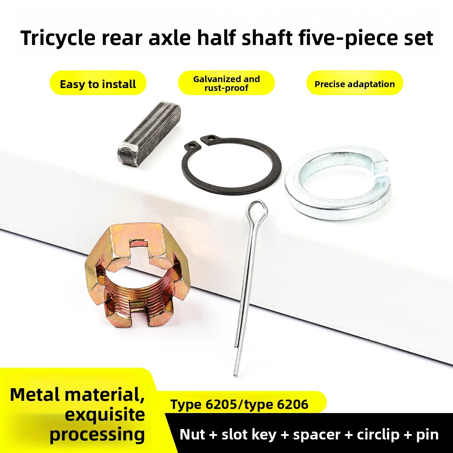 

Electric tricycle nut groove key pad washer spring pin rear axle half shaft screw assembly for fixing brake drum accessories