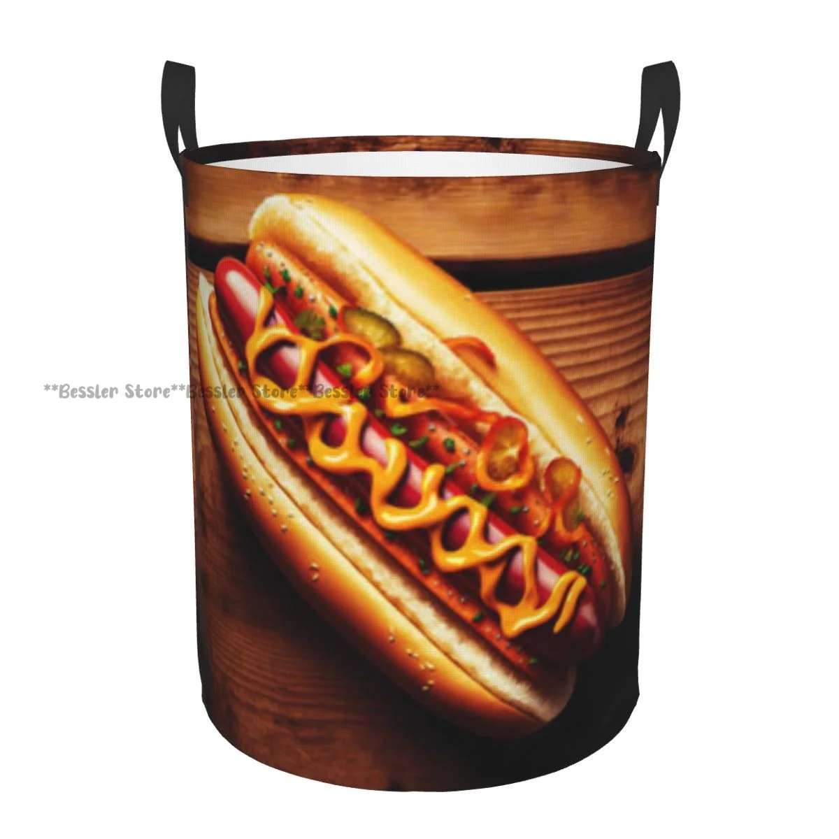 

Корзина для грязного белья, хот-дог с колбасиной, кетчупом, салата, складное ведро для хранения одежды