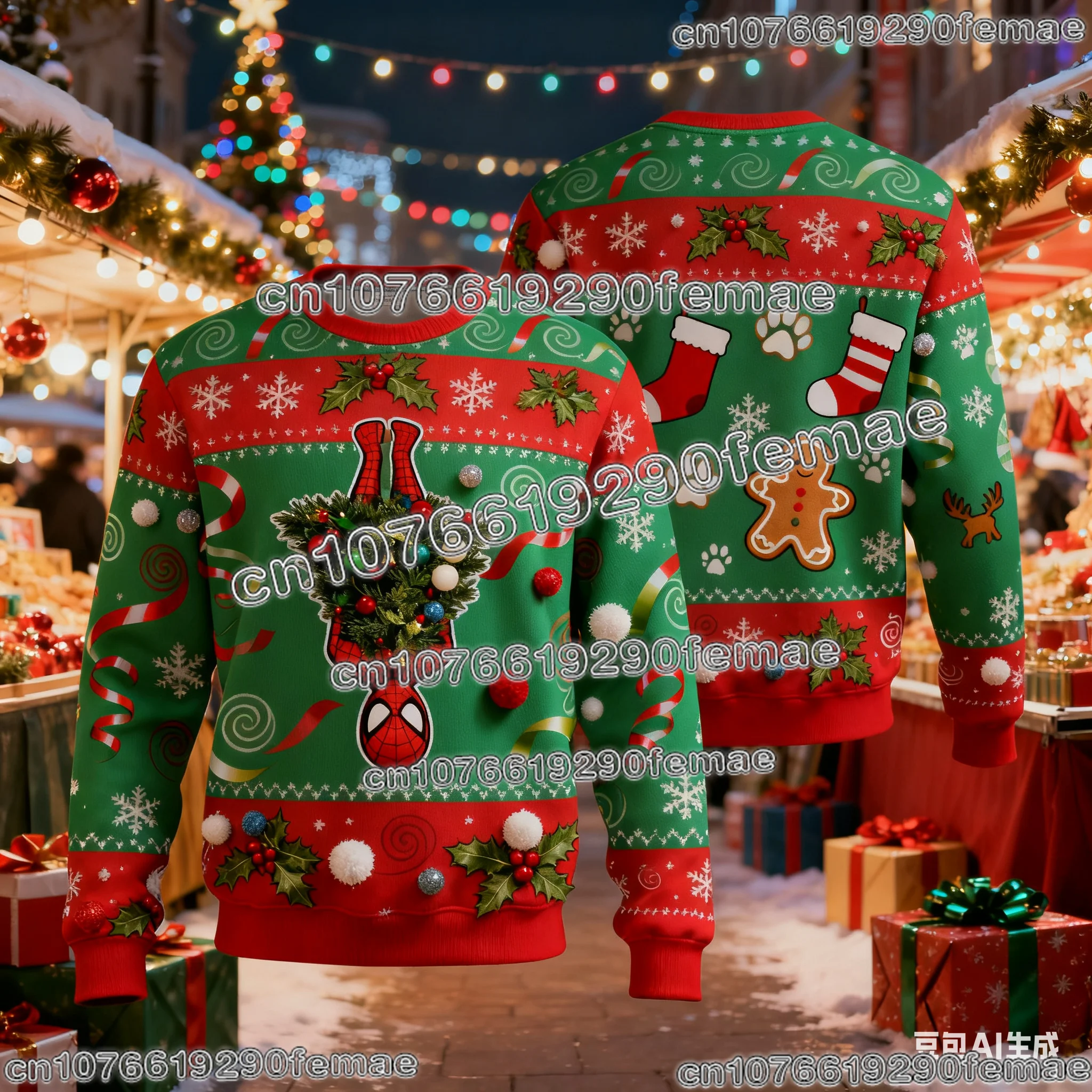 Spider-Man Sudadera navideña con estampado 3D para niños y adultos, ropa de calle de moda, jersey para otoño e invierno, moda informal