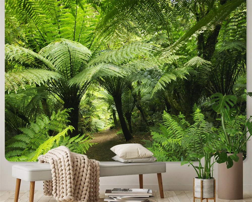 beibehang wall papers home decor Simple fashion personality wallpaper leisure green tree forest waterfall landscape tooling wall