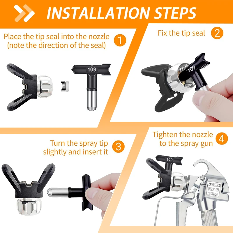Airless Spray Gun Tips – Reversible Tungsten Steel Nozzle Tips For Paint Sprayers, Multiple Sizes (209–517) For Residential & Commercial Use